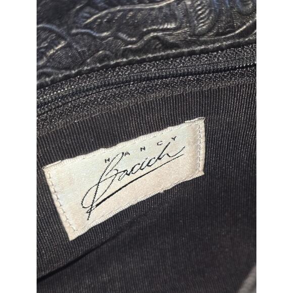 Nancy Bacich Womens Leather Floral Textures Shoulder Handbag‎ Black Brass VTG - Picture 4 of 10